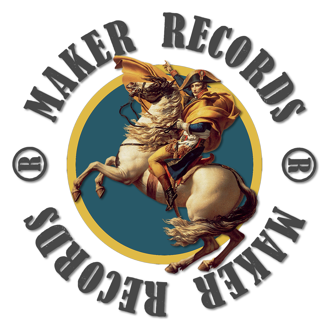 Maker Record Logo showing Napoleon crossing the alps on horseback pointing at Maker Records©